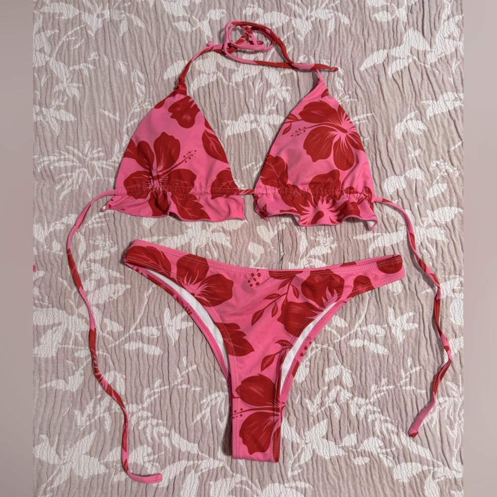 Pink and Red Floral Bikini Set
